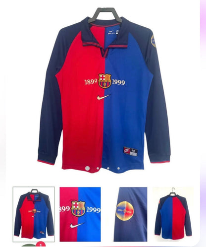 Barcelona 100 Years Retro Shirt 1999 Blue and Claret - long